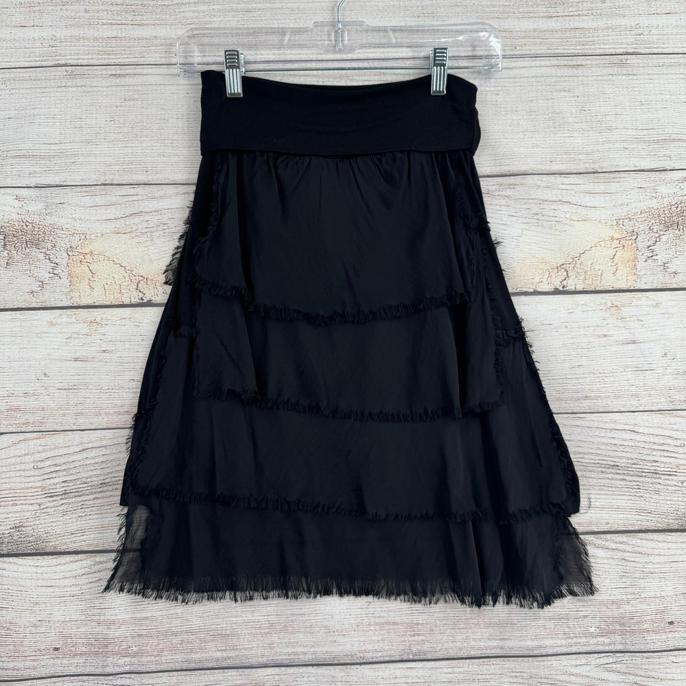Gigi Moda Ruffle Skirt Women One Size Black Tiered Frayed Hem Made in Italy